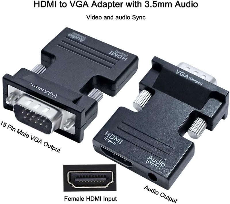 D-tech Directional HDMI to VGA Adapter with 3.5mm Audio Port (Laptop HDMI Source Output to VGA TV) for Old Computer Monitor PC Projector 1080P Video (Female HDMI in, Male VGA Out) - Image 3